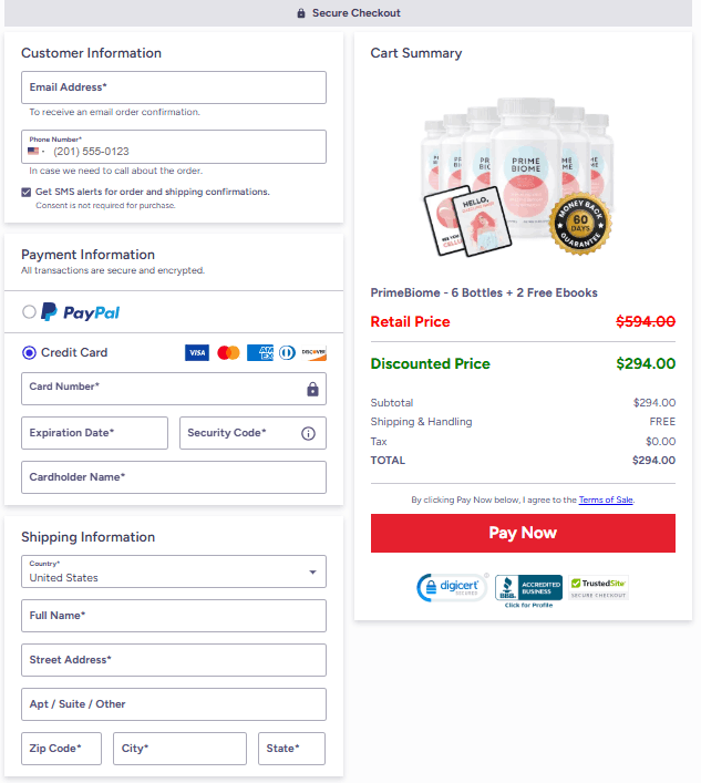 PrimeBiome Secure Order Page